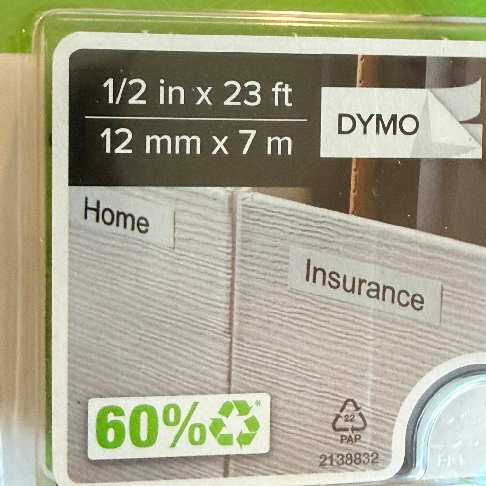 DYMO D1 Label‎ Tape 45113 Black on White 1/2 Inch x 23 Feet Standard Labeling